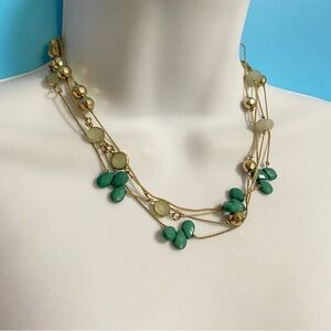 Gold Tone Chain Green Gold Beads Long Necklace